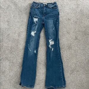 Vibrant Blue Distressed Flare Jeans